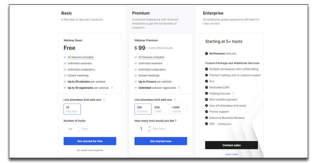 livestorm webinar pricing